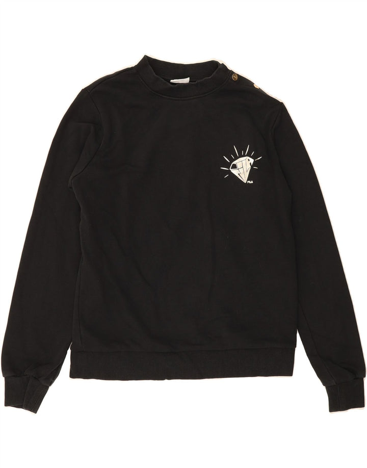 FILA Womens Sweatshirt Jumper UK 14 Medium Black Cotton Vintage Fila and Second-Hand Fila from Messina Hembry 