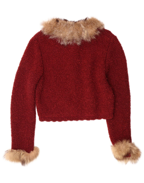 Pulover cardigan crop pentru femei VINTAGE UK 12 Burgundy mediu