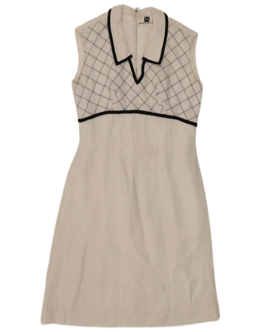 VINTAGE Rochie A-Line fără mâneci pentru femei UK 8 Small White Check