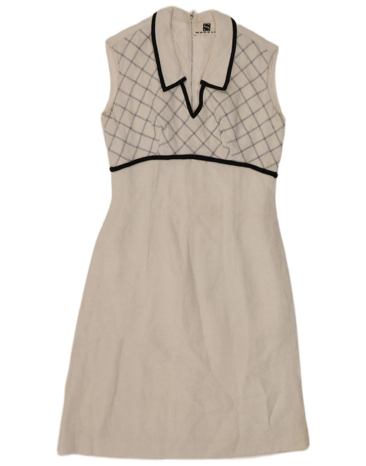 VINTAGE Rochie A-Line fără mâneci pentru femei UK 8 Small White Check