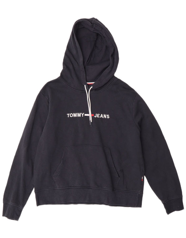 TOMMY HILFIGER Pulover cu glugă cu grafic pentru femei UK 14 Medium Bluemarin Bumbac