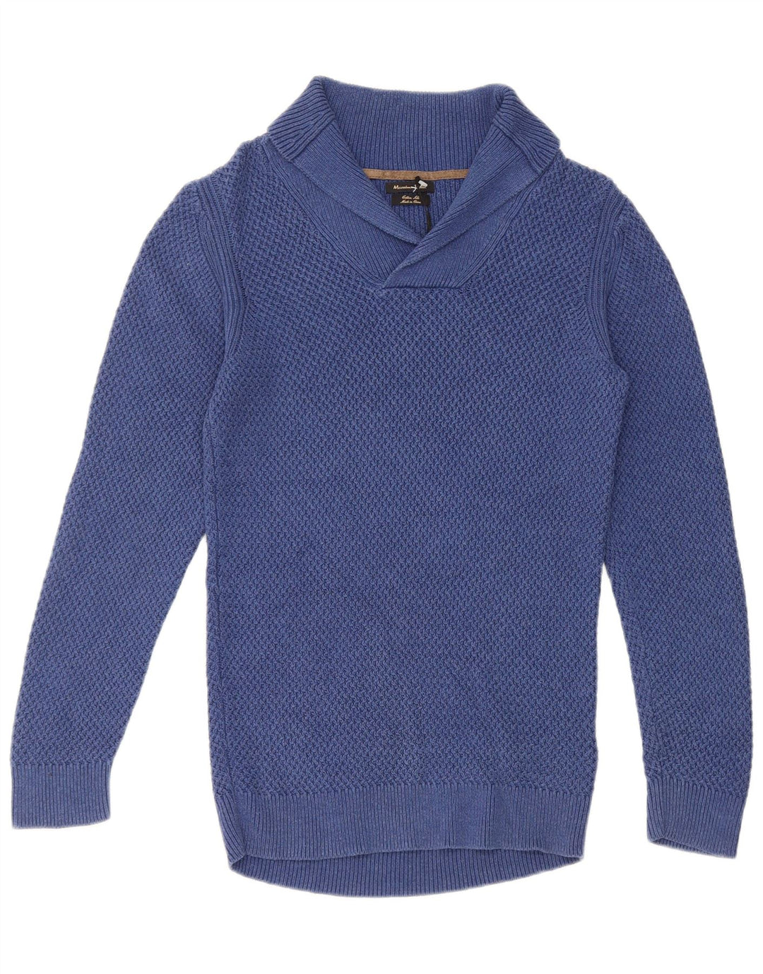 Pulover Massimo Dutti pentru bărbați cu gât șal, bumbac mic, albastru