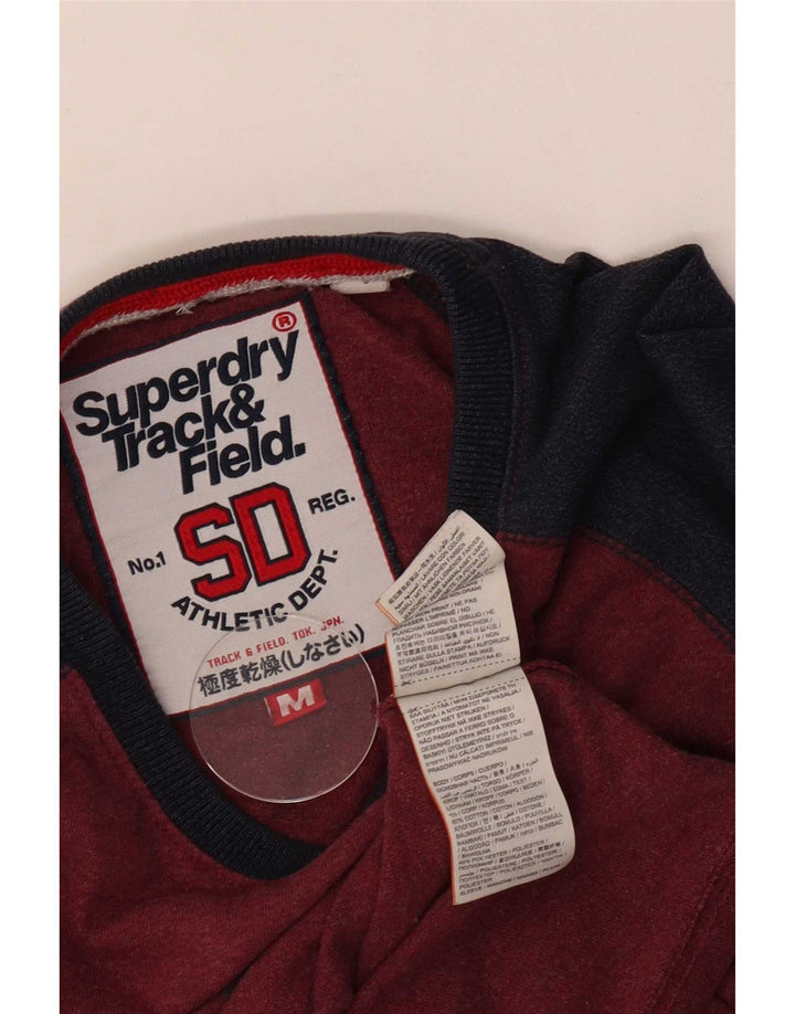 Top grafic pentru bărbați Superdry cu mânecă lungă, roșu mediu, bumbac color bloc