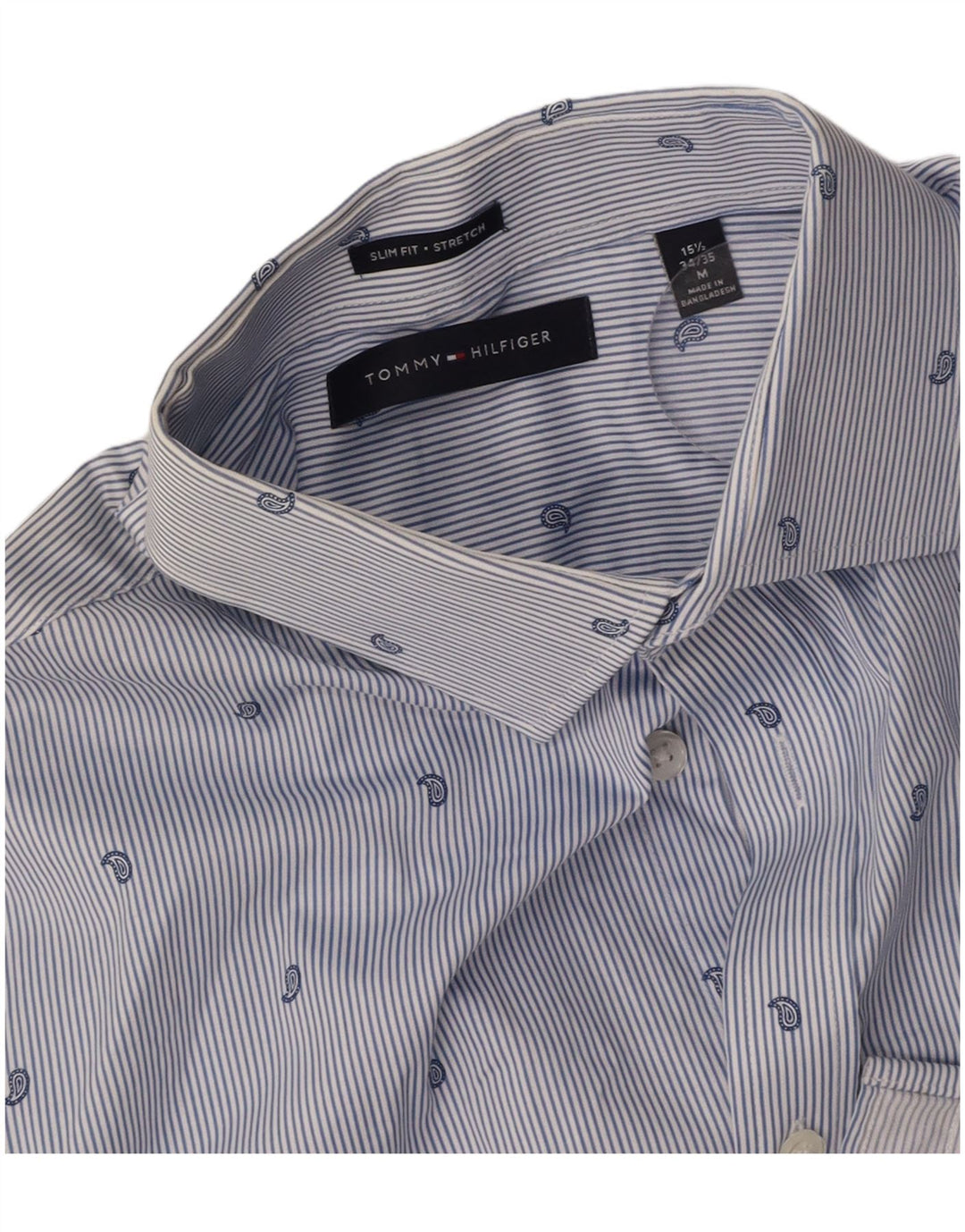 Cămașă stretch pentru bărbați TOMMY HILFIGER Mărimea 15 1/2 Medium Blue Pinstripe