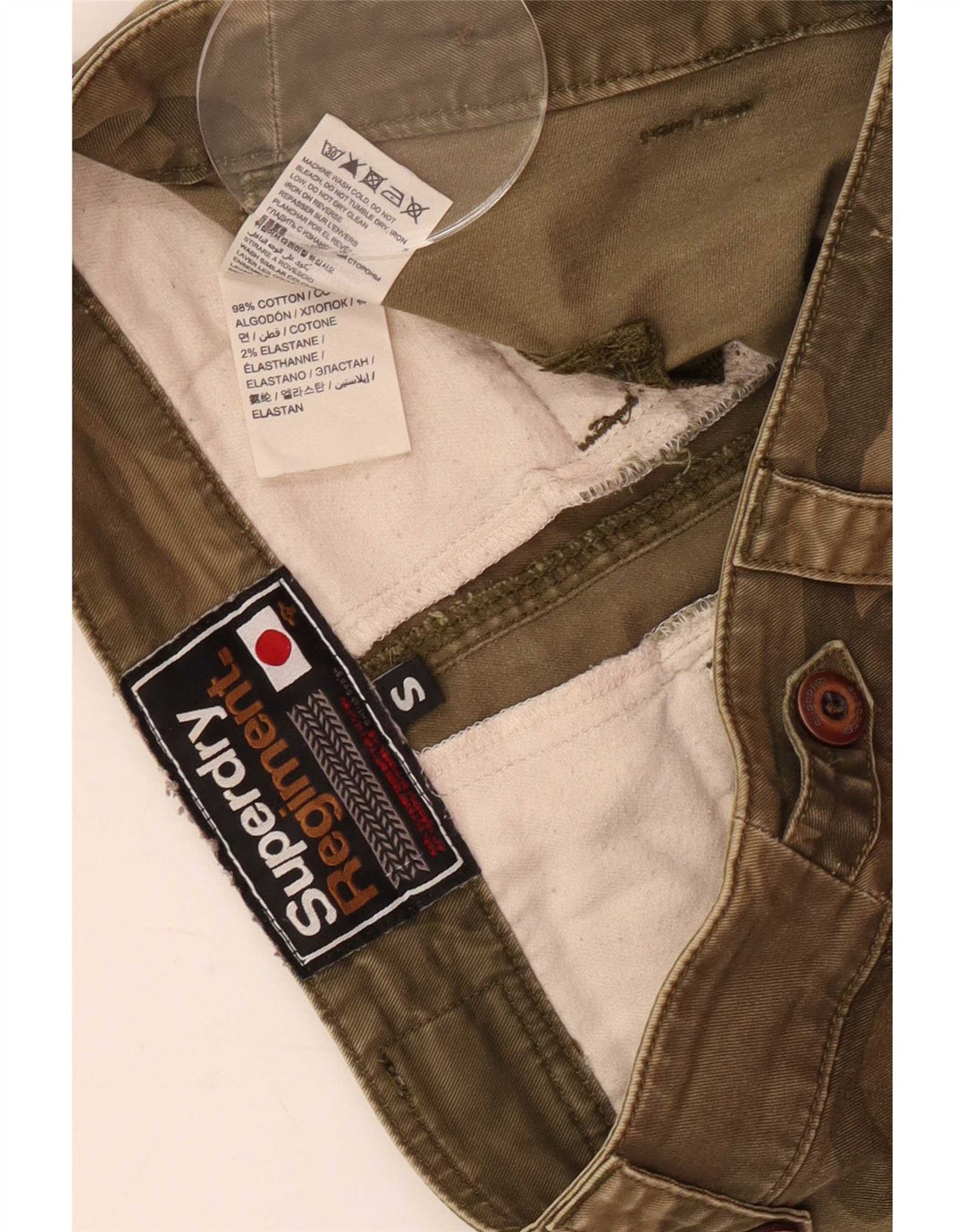 Pantaloni scurti cargo Superdry pentru femei mici W30, bumbac camuflaj verde