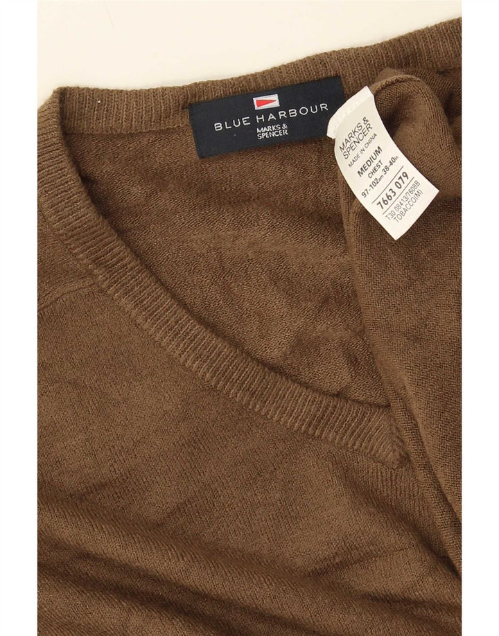 Pulover cu decolteu în V Blue Harbour pentru bărbați Marks & Spencer, maro mediu