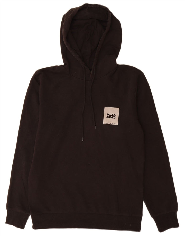 Jack & Jones Pulover cu glugă grafic pentru bărbați, bumbac mediu negru