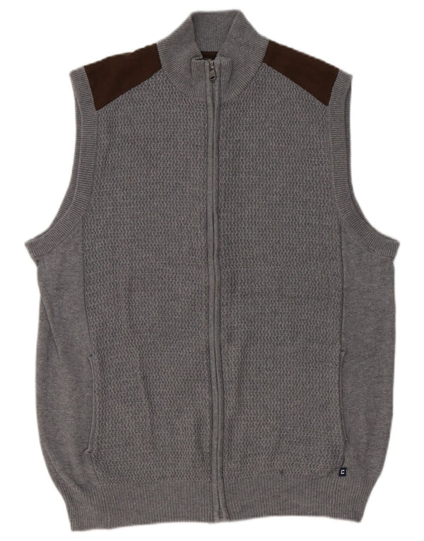 Pulover cardigan fără mâneci pentru bărbați Chaps, bumbac color bloc, gri mediu