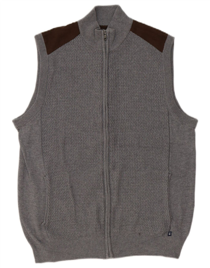 Pulover cardigan fără mâneci pentru bărbați Chaps, bumbac color bloc, gri mediu