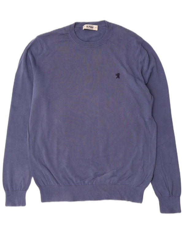 Jaggy Mens Crew Neck Jumper Sweater Medium Blue Cotton