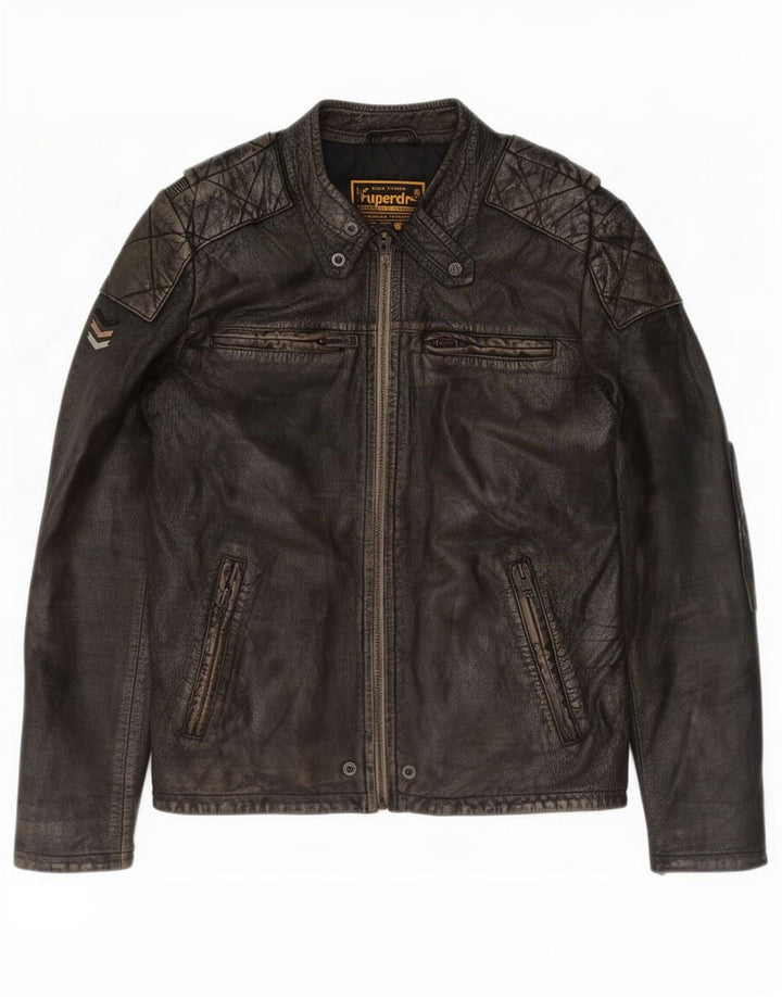 Jachetă din piele pentru bărbați Superdry Motorstyle UK 40 Maro mare