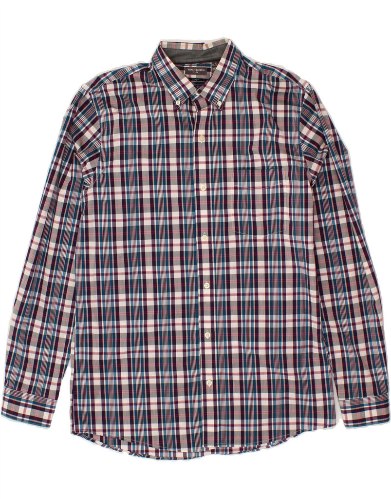 VAN HEUSEN Mens Flex Slim Fit Shirt Size 15 1/2 Medium Burgundy Check Vintage Van Heusen and Second-Hand Van Heusen from Messina Hembry 