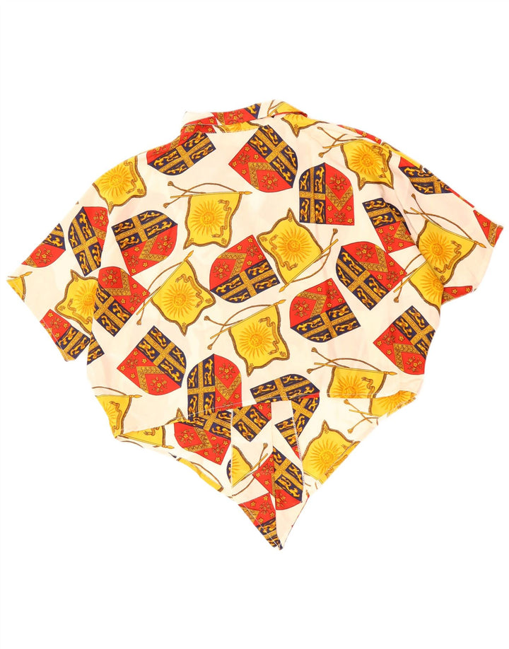 Bluză de cămașă vintage pentru femei, crop, cu model abstract, UK 14, mare, în alb