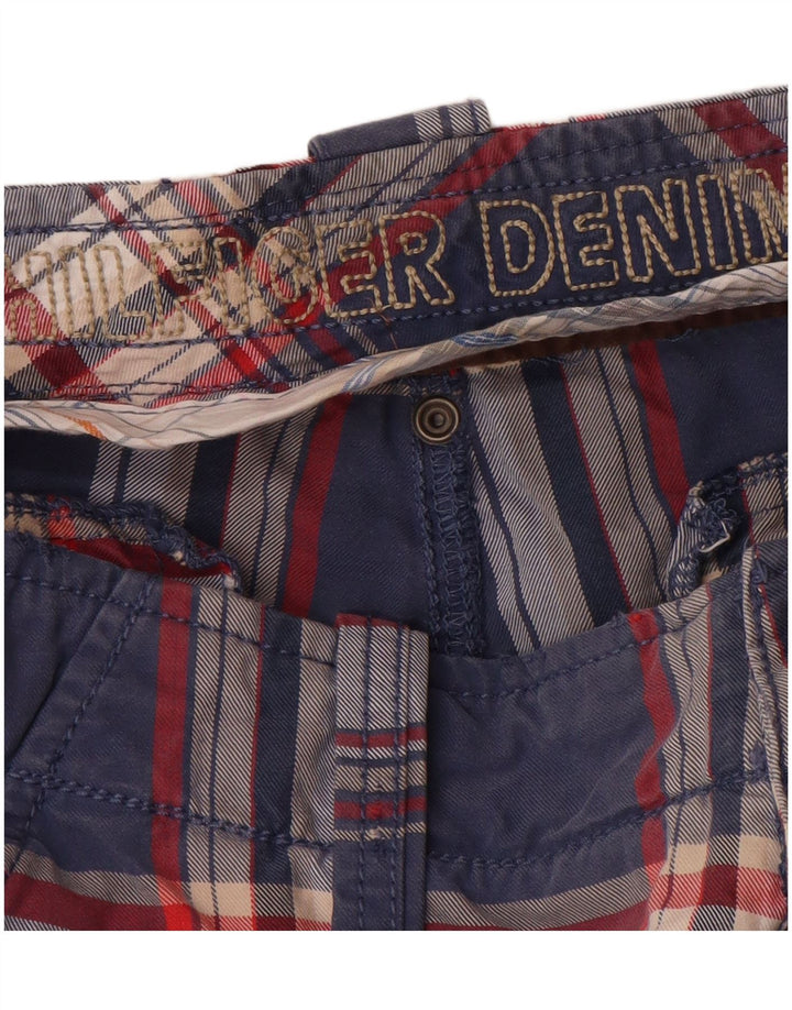 Pantaloni scurti cargo pentru bărbați TOMMY HILFIGER W32, bumbac cu carouri, albastru marin mediu