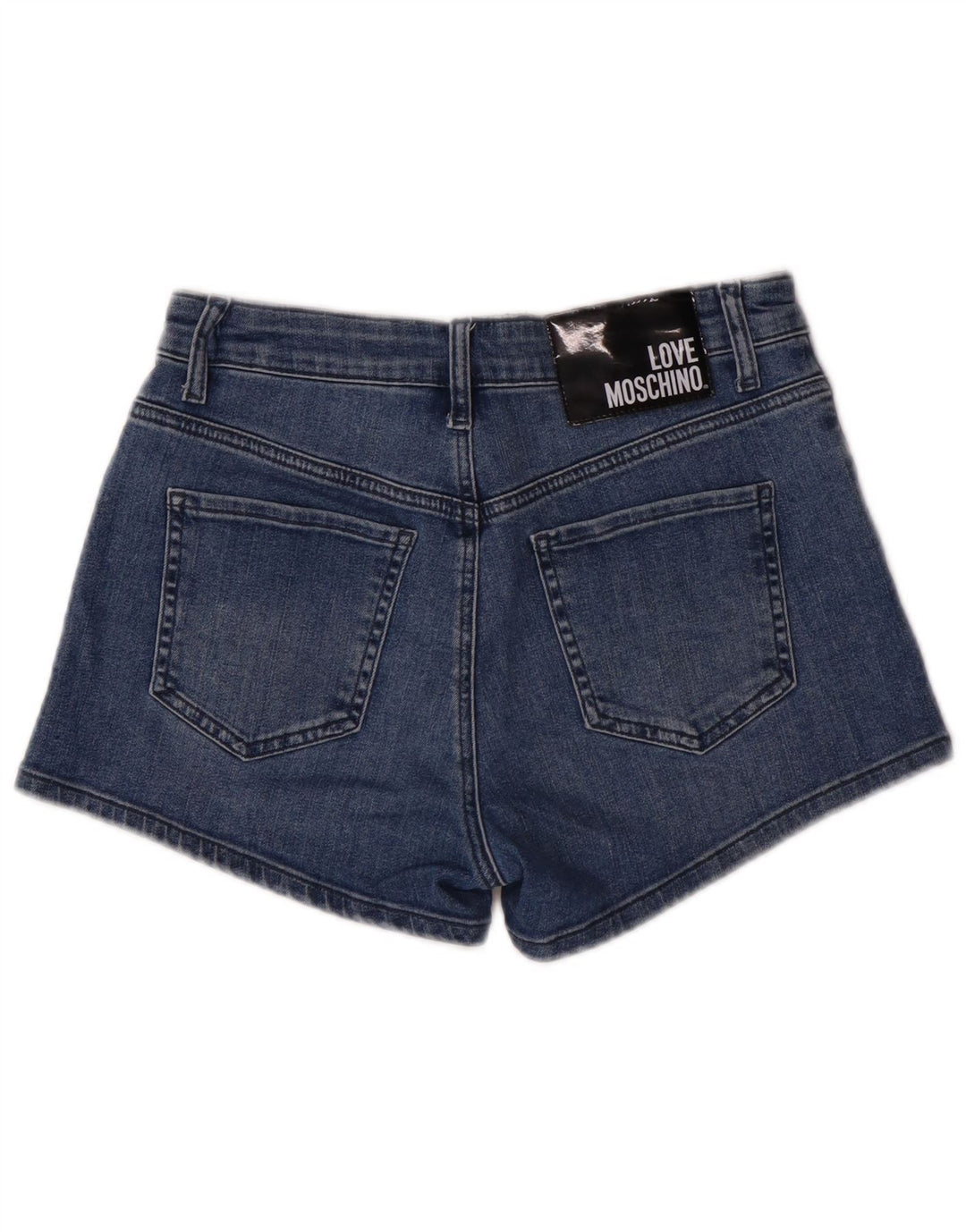 Pantaloni scurți din denim grafic pentru femei Moschino W28, bumbac albastru mediu