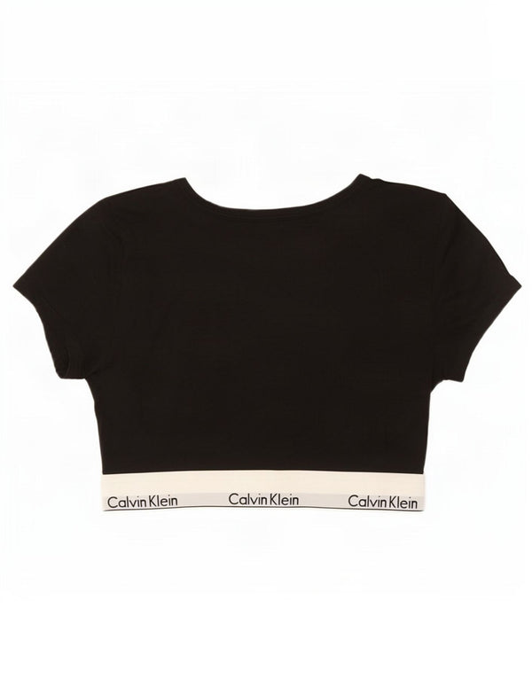Tricou cu grafic Crop Calvin Klein pentru femei Top UK 14, mare, negru, bloc de culoare
