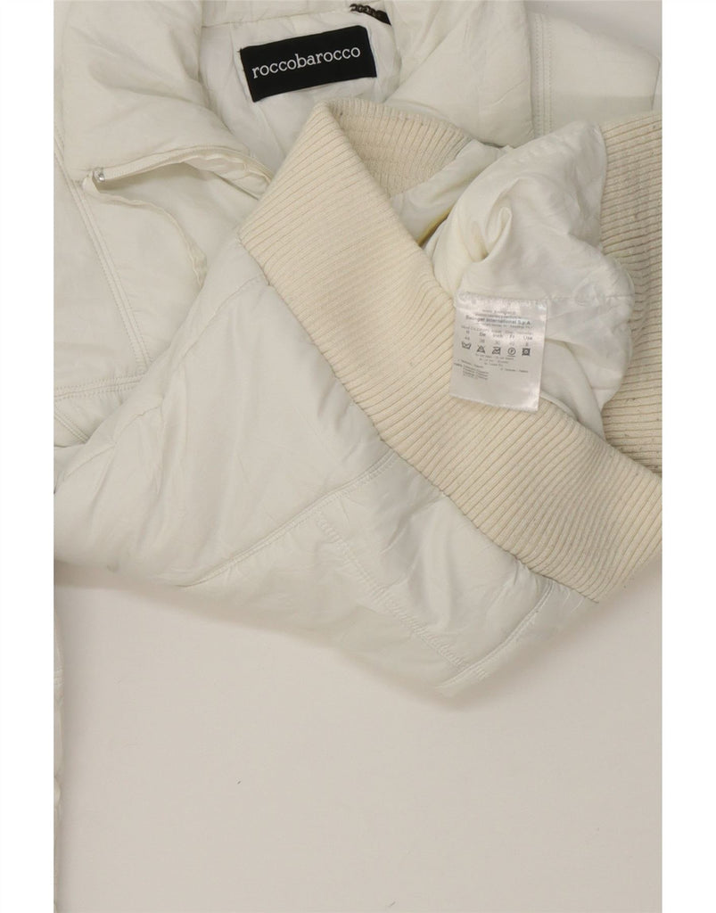 ROCCOBAROCCO Womens Graphic Padded Jacket US 8 Medium White Polyester Vintage Roccobarocco and Second-Hand Roccobarocco from Messina Hembry 