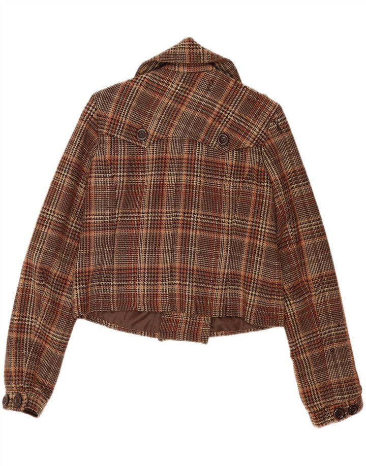 Palton de mazăre vintage pentru femei UK 16 mare, lână cu carouri maro