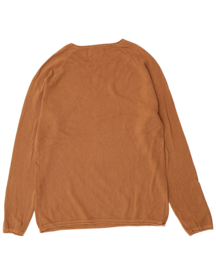Pulover Jack & Jones pentru bărbați cu gât roșu, bumbac mare, maro