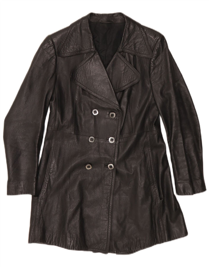 Palton din piele vintage pentru femei UK 10 mic negru