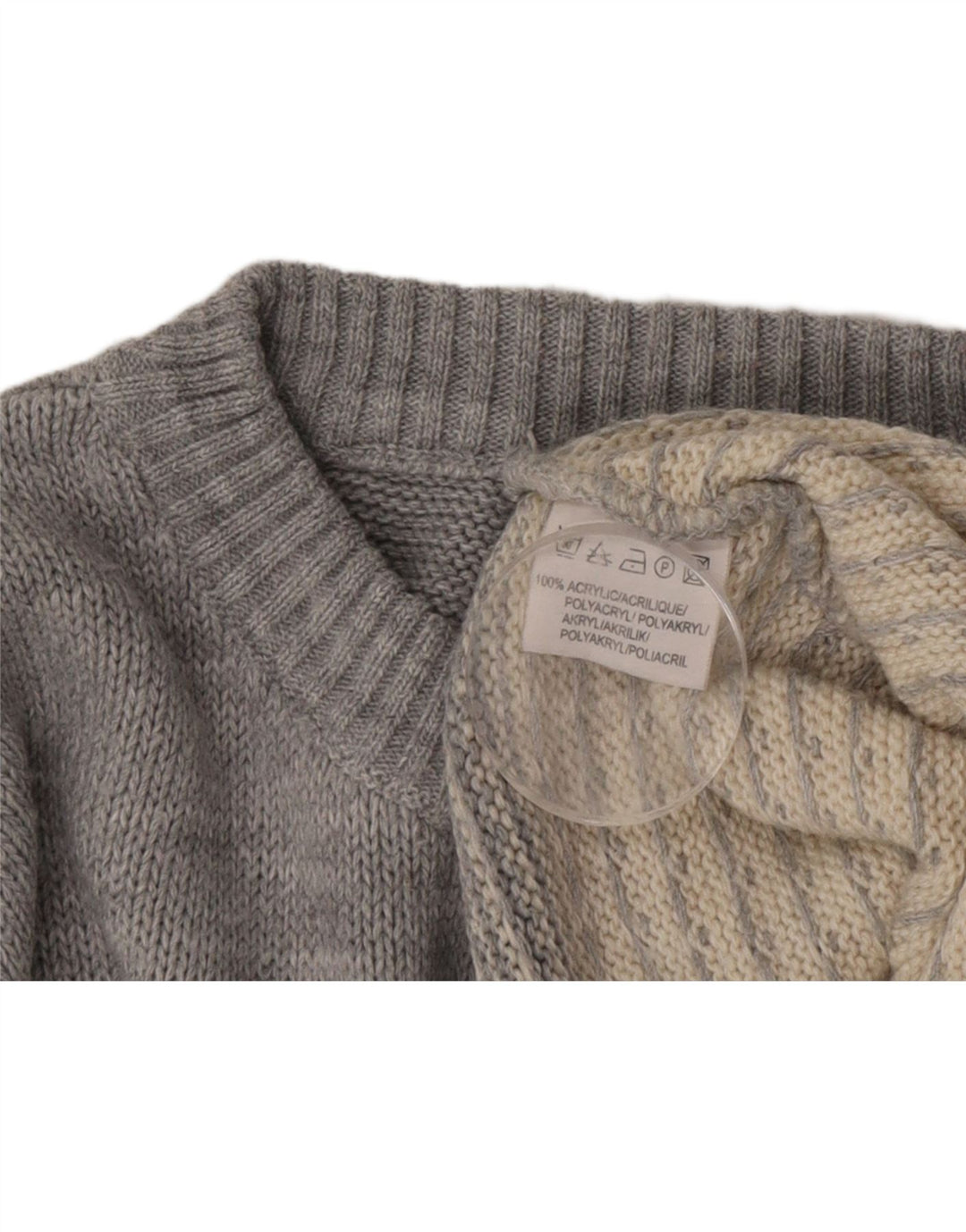 Pulover vintage pentru bărbați cu decolteu rotund, gri mediu, acrilic Fair Isle