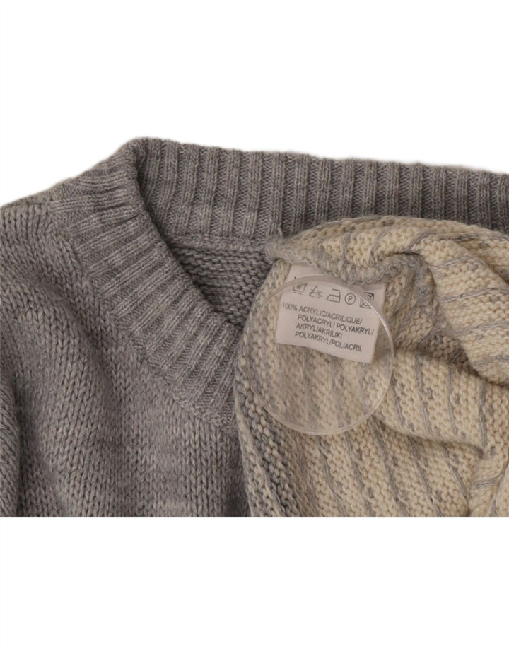 Pulover vintage pentru bărbați cu decolteu rotund, gri mediu, acrilic Fair Isle