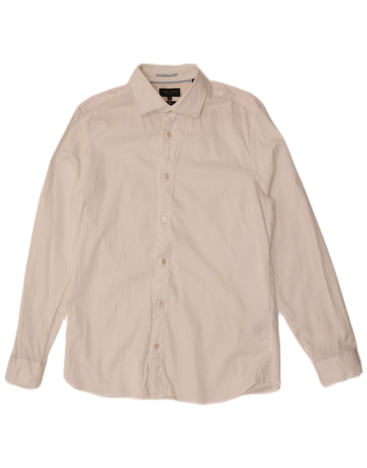 Cămașă pentru bărbați Ted Baker Slim Fit Mărimea 4 Bumbac alb mare