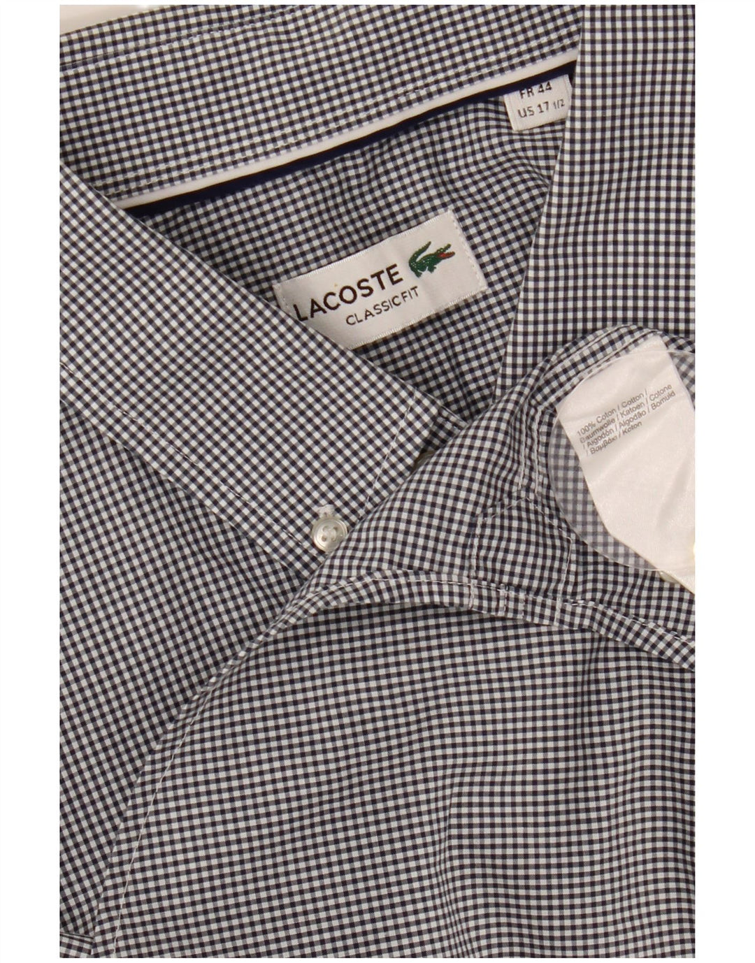 Cămașă cu mânecă scurtă pentru bărbați LACOSTE Mărimea 44 17 1/2 XL Negru Gingham