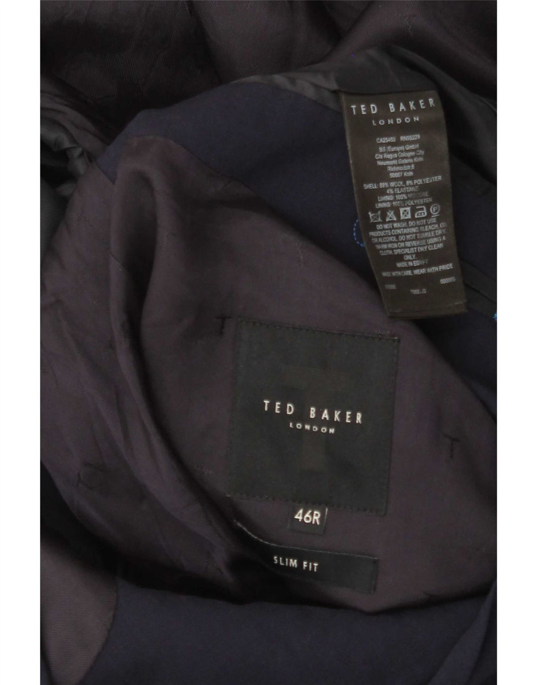 Sacou Ted Baker pentru bărbați, slim fit, cu 2 nasturi, UK 46 3XL, lână bleumarin