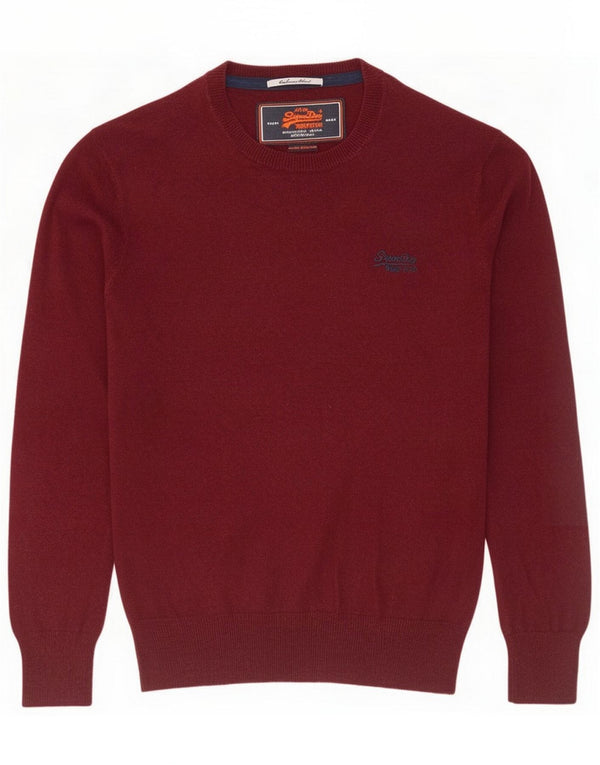 Superdry Mens Boat Neck Jumper Sweater Medium Burgundy Cotton