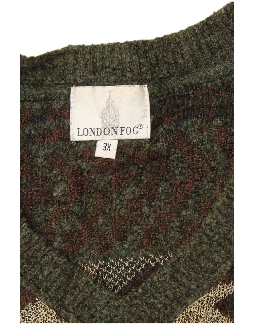 LONDON FOG Pulover cu decolteu în V pentru bărbați 3XL Kaki Fair Isle