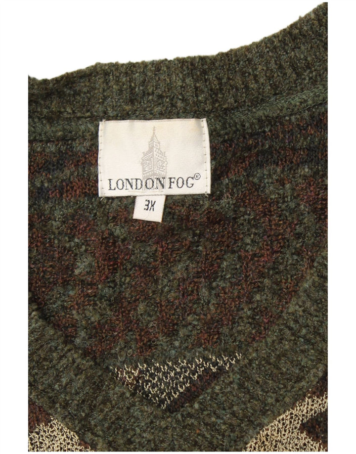 LONDON FOG Pulover cu decolteu în V pentru bărbați 3XL Kaki Fair Isle
