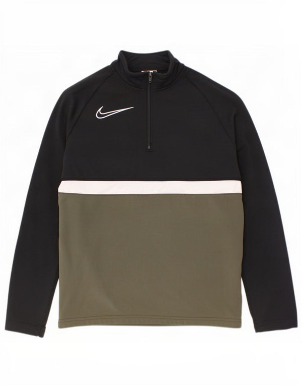 Nike Boys Dri Fit Pullover Tracksuit Top 8-9 Years Small Khaki Colourblock