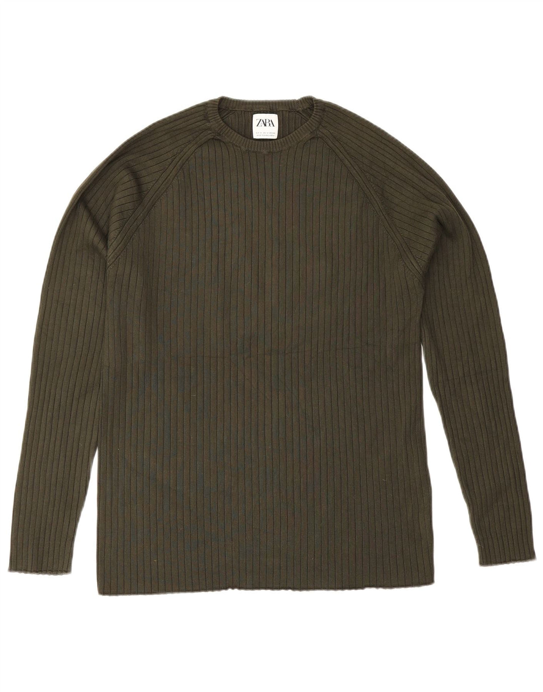 Pulover pentru bărbați Zara, cu decolteu rotund, viscoză kaki medie