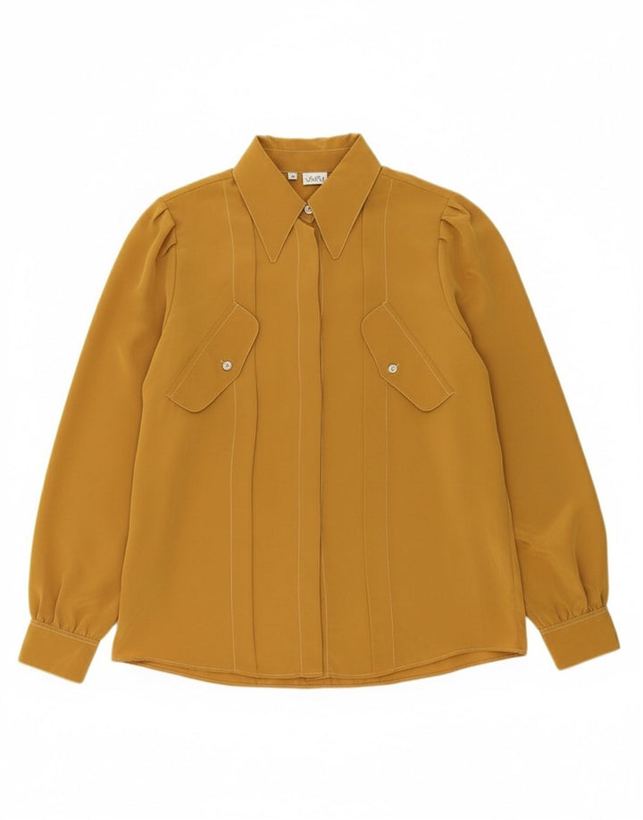 VINTAGE Womens Shirt Blouse UK 14 Medium Yellow Polyamide