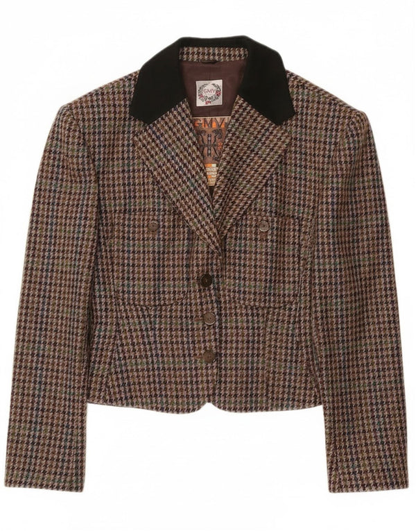 Jachetă Vintage pentru femei Crop Blazer IT 42 Medium Multicolor Houndstooth