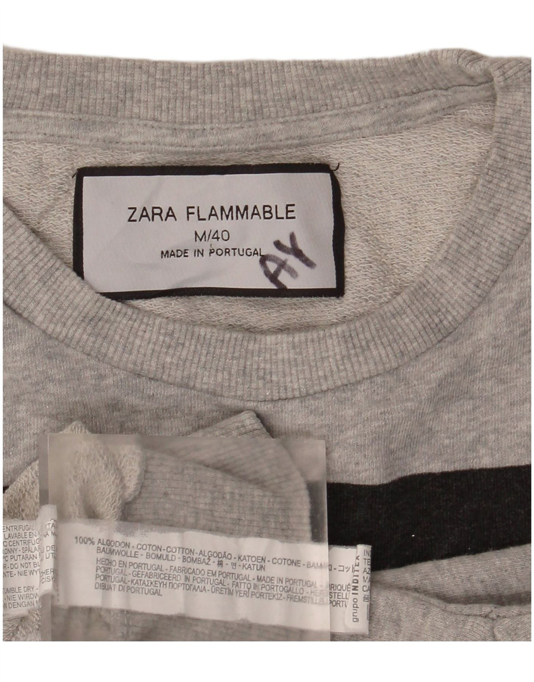 Pulover cu grafic pentru femei Zara UK 14 Bumbac gri mediu