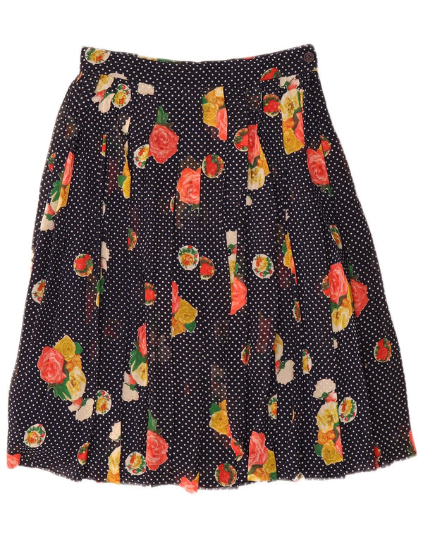 Fusta plisată cu talie înaltă pentru femei vintage IT 42 Medium W26 Bleumarin Floral