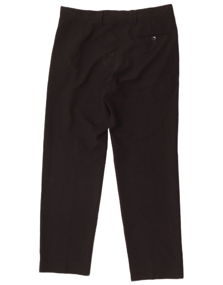 Pantaloni de costum obișnuiți, drepti, pentru bărbați, Marks & Spencer, L34 L31, poliester negru