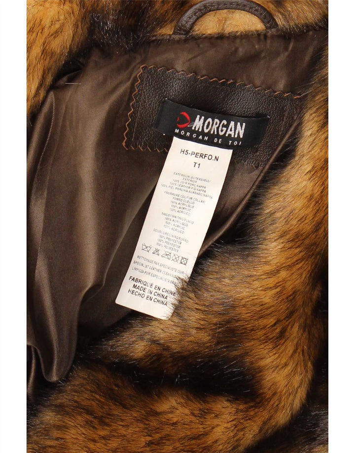 Jachetă motociclist din piele crop pentru femei Morgan UK 10 mic maro