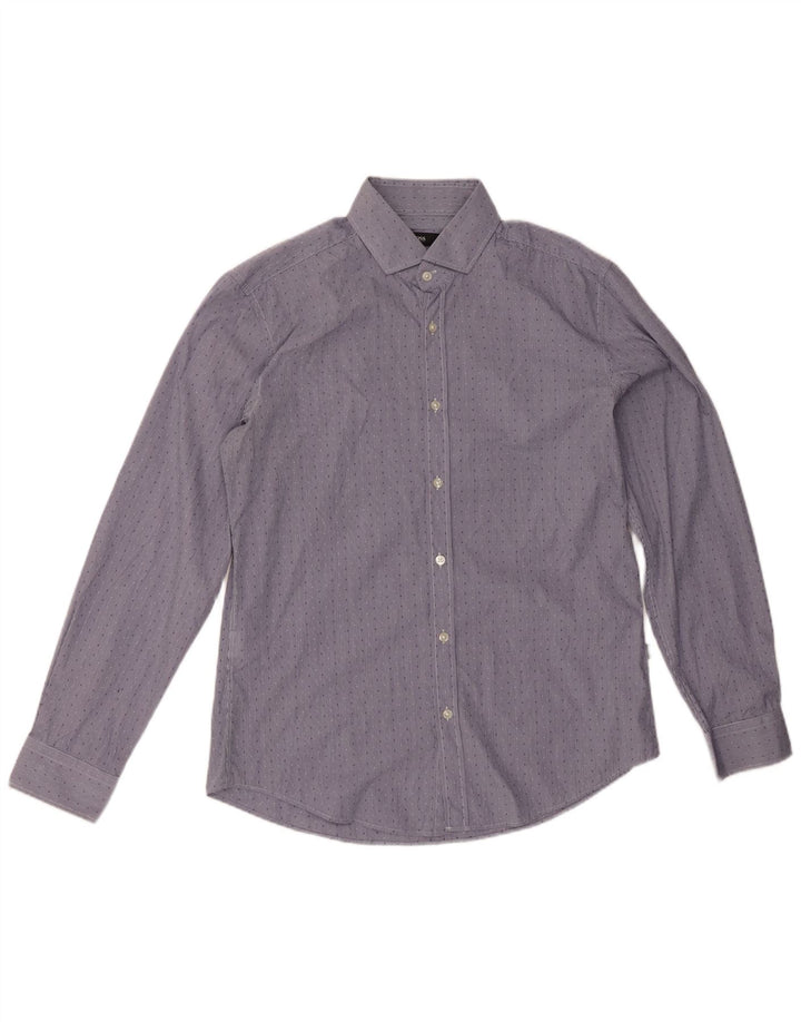 HUGO BOSS Mens Slim Fit Shirt Large Blue Spotted Cotton