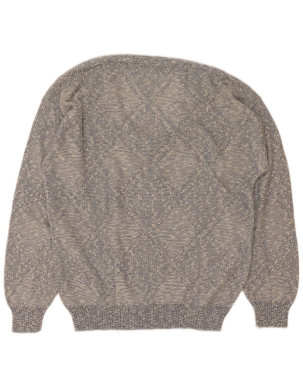 Pulover vintage pentru bărbați cu decolteu în V IT 52 mare albastru Argyle/Diamond Acrilic