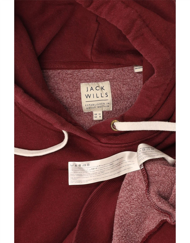 JACK WILLS Pulover cu glugă cu grafică pentru femei UK 12 Bumbac Burgundy mediu