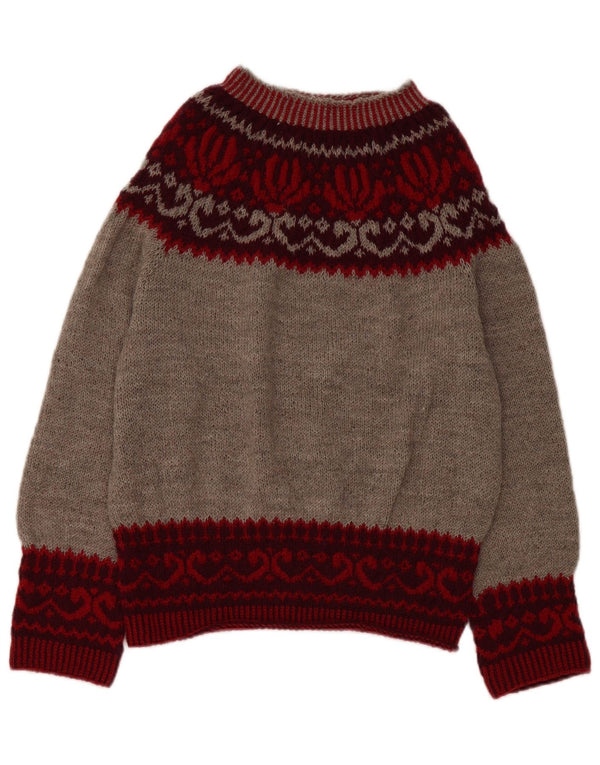Pulover pentru femei VINTAGE cu gâtul cu barca UK 14 Medium Gri Fair Isle