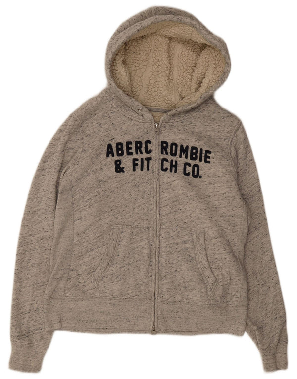 Pulover Abercrombie & Fitch pentru femei Sherpa Zip Hoodie UK 16 Large Gri