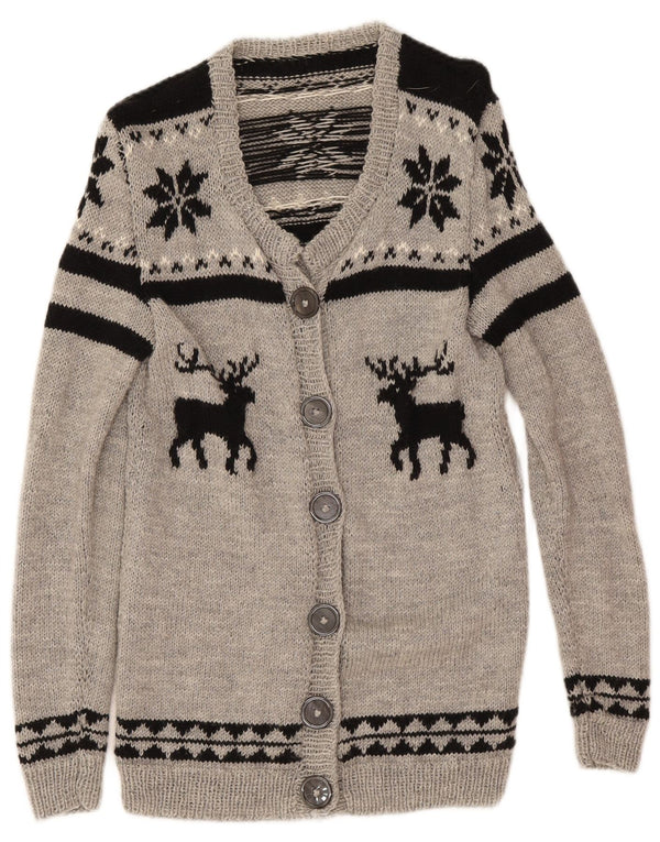 Pulover Cardigan Vintage pentru Damă UK 12 Medium Gri Fair Isle