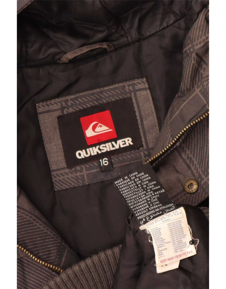 Jachetă bomber cu glugă Quiksilver pentru băieți 15-16 ani, poliester cu carouri gri