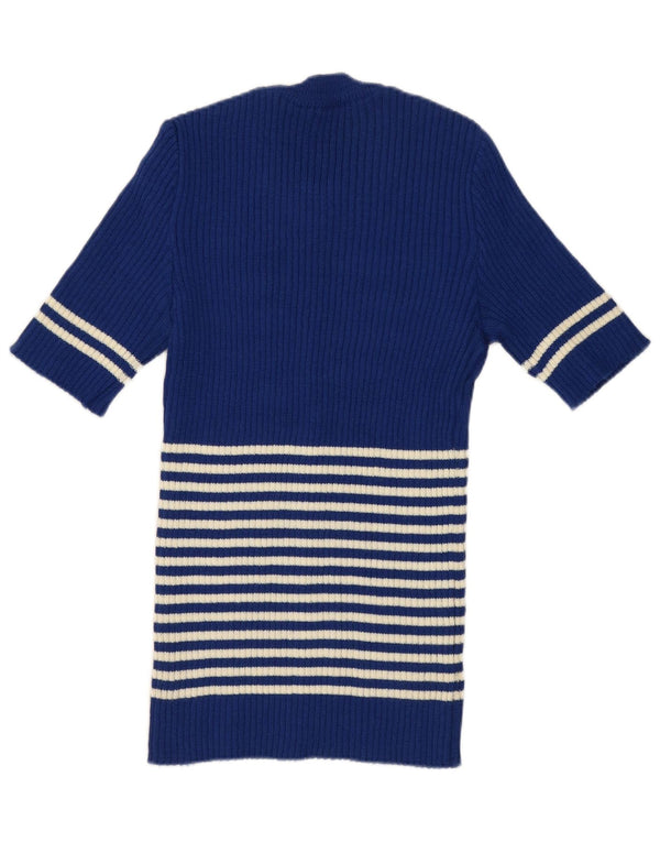 Pulover vintage pentru femei cu decolteu triplu UK 12 Medium Blue Striped