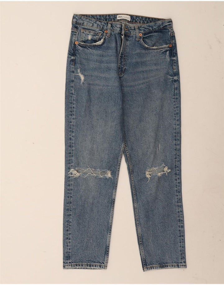 ZARA Blugi Distressed drepte pentru femei EU 42 Large W32 L27 Blue