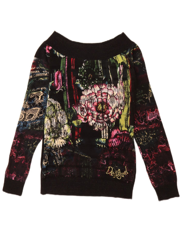 Pulover pentru femei Desigual cu gât de barcă UK 12 Medium Black Floral